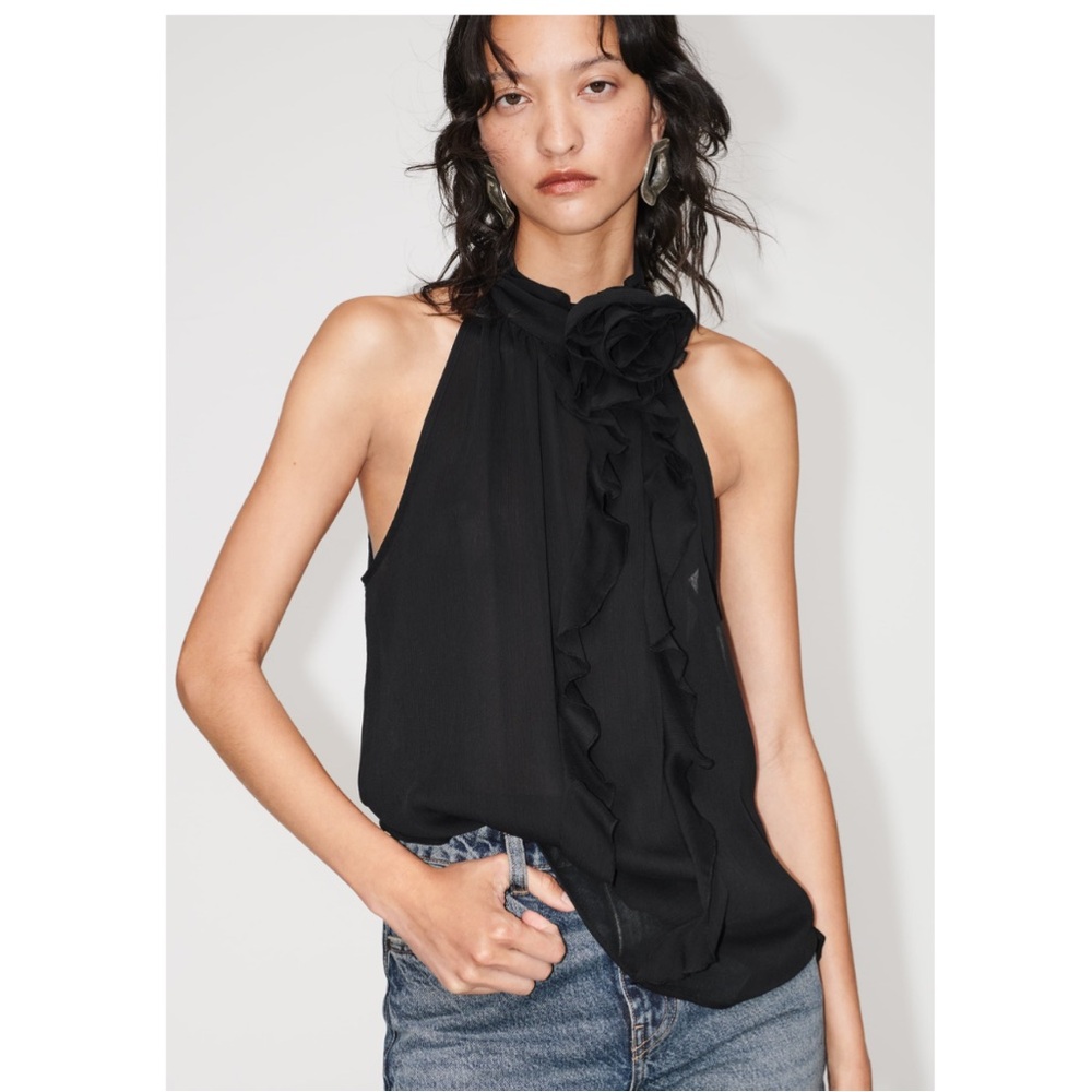 Zara ruffle flower halter top